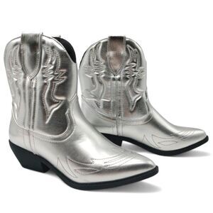 Soda Rigging-S Women's Size 7 Silver Metallic Western Stitched Ankle Boots